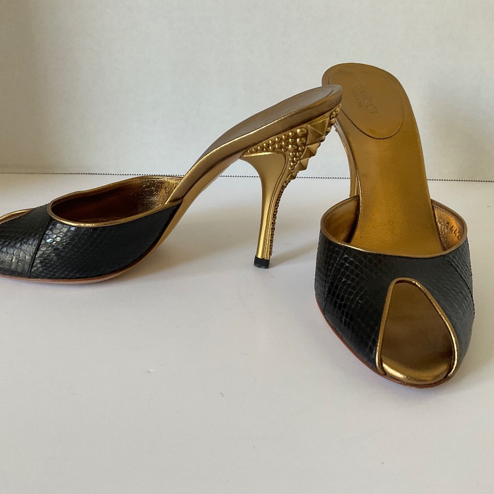 Gucci Tom Ford Studded black and gold bronze  studded heels